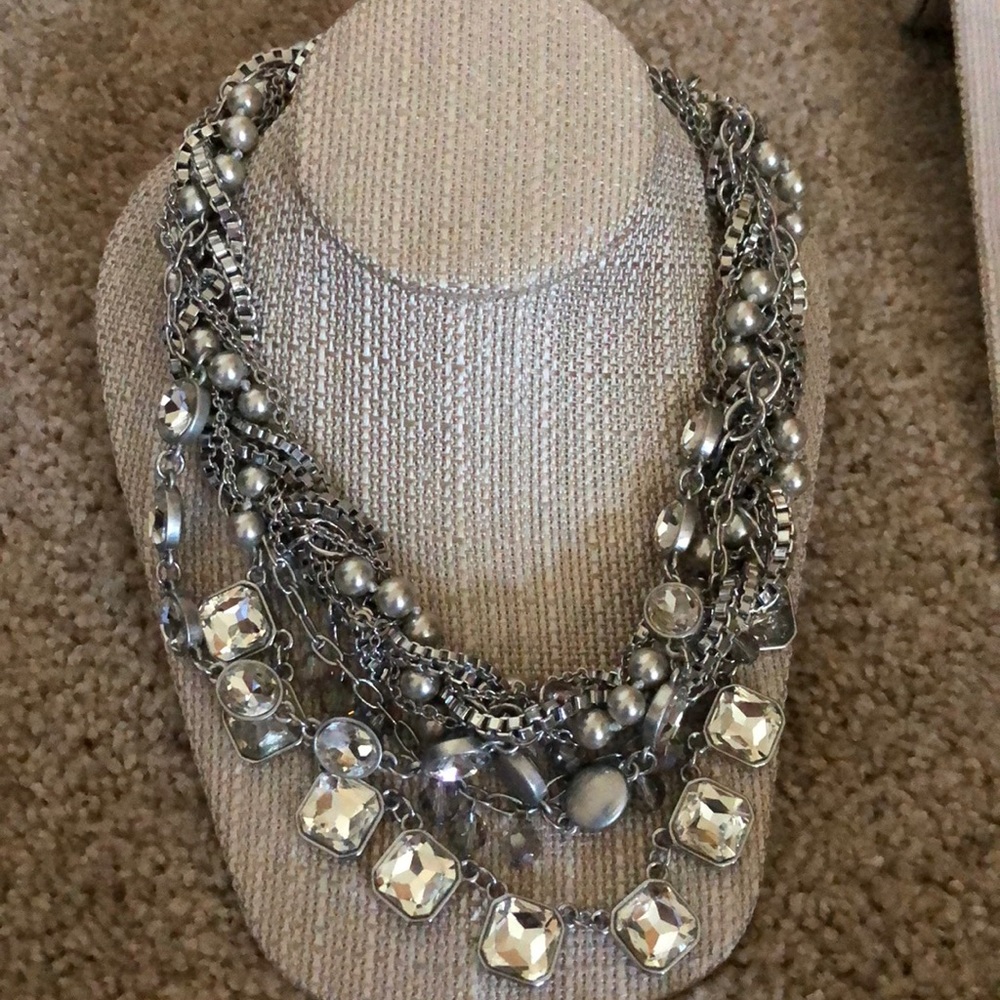Rhodium plated braided c+i necklace Discontinued